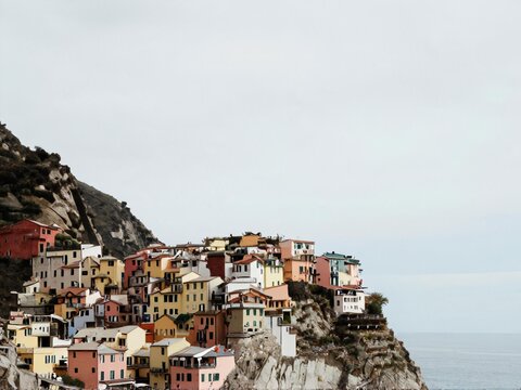 Overcast Muted Tone Manarola Cliff Village Cinque Terre