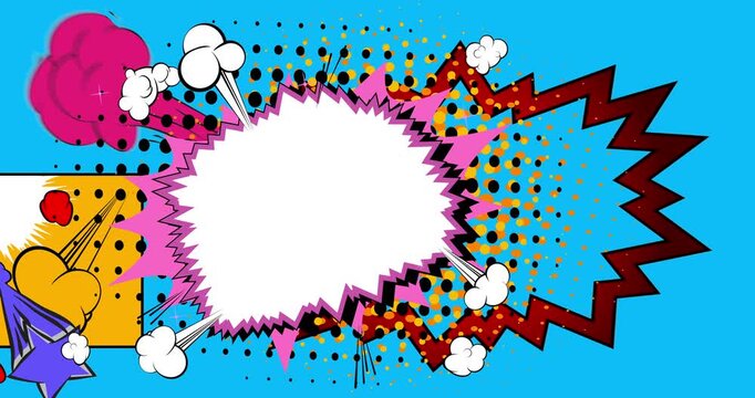 Cartoon background animation, comic book backdrop video. Retro comics pop art design.