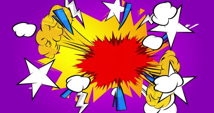 Cartoon background animation, comic book backdrop video. Retro comics pop art design.