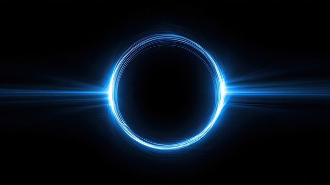 Glowing blue ring of light with lens flare effect on black background