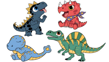 Fototapeta premium Set of Cartoon Baby Dinosaurs Isolated on White