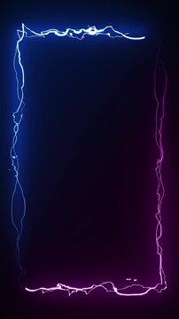 Abstract spark electric frame neon glowing blue energy overlay effect on black background, VFX for party, music event, esports, live stream game. Vertical motion graphic footage