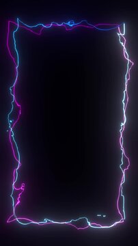 Abstract spark electric frame neon glowing blue energy overlay effect on black background, VFX for party, music event, esports, live stream game. Vertical motion graphic footage