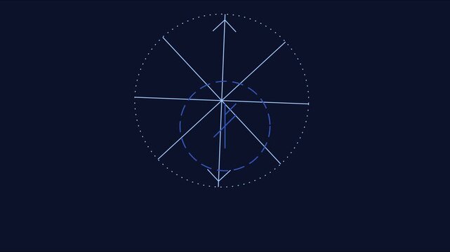 Abstract geometric compass motion with rotating circular and minimalist lines animation 4k