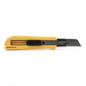 Close-up of retractable utility knife with metal blade