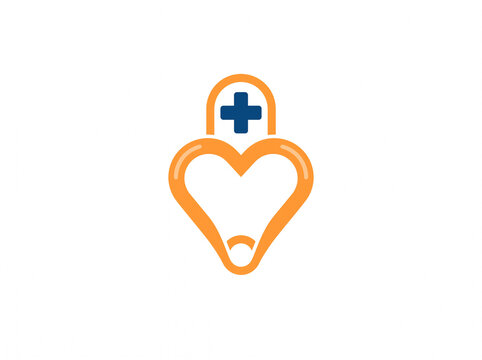Flat Vector Poster with Safety Pin Forming a Heart with a Medical Cross