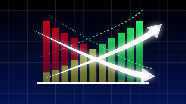 Contrasting Financial Market Trends Showing Declining Red Performance and Rising Green Growth with Crossing Arrows, Market Volatility, and Business Recovery