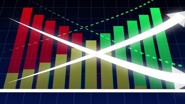 Financial Market Comparison Showing a Shift from Declining Red Performance to Rising Green Growth with Crossing Arrows, Recovery Trends, and Business Transformation