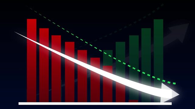 Contrasting Financial Market Trends Showing Sharp Red Decline Against Rising Green Growth with Opposing Arrows, Market Recovery, Volatility, and Business Transformation