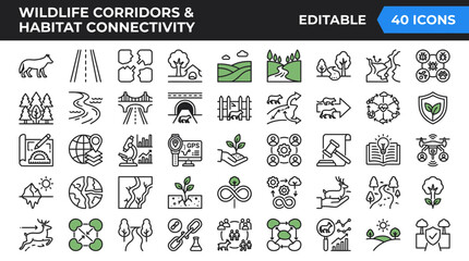 Fototapeta premium Wildlife Corridors and Habitat Connectivity Icons