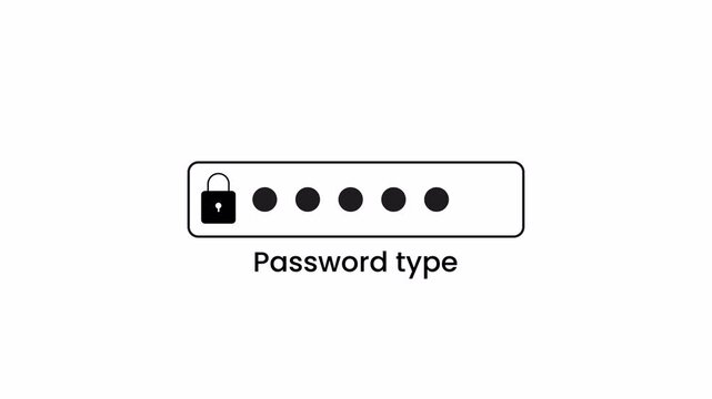password field input with security lock icon sign animation on transparent background,  login typing password animated with alpha channel.