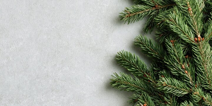 Festive evergreen boughs with soft textured background for seasonal decor