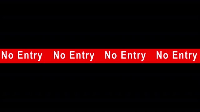 No entry banner sign animation on transparent background,  no entry text on red banner warning sign animated. 