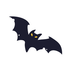 Fototapeta premium Vibrant minimalist flying bat with glowing yellow eyes, a perfect graphic element for seasonal themes.
