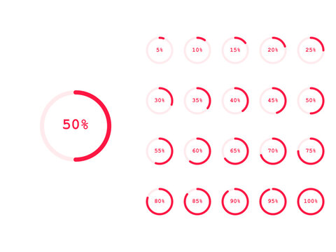 Set of circular percentage loading bars and progress indicators for user interface design