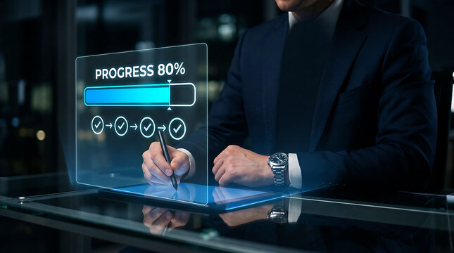 Project progress bar tracking business goal completion and development process