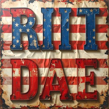 Vintage American Flag Metal Sign with Typography.