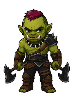 Unleash the fury of this adorable Chibi Orc Berserker original art character design dnd art illustration