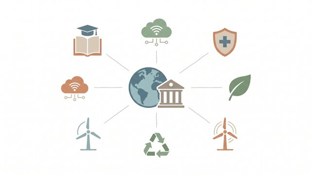 Global sustainability and education icons set