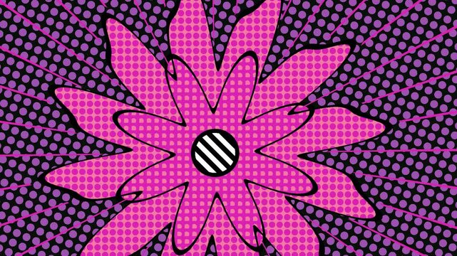 Pop art comic book style flower animation with vibrant radial pattern