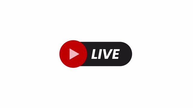 Live button icon sign animation on transparent background, flat live button design animated with alpha channel.