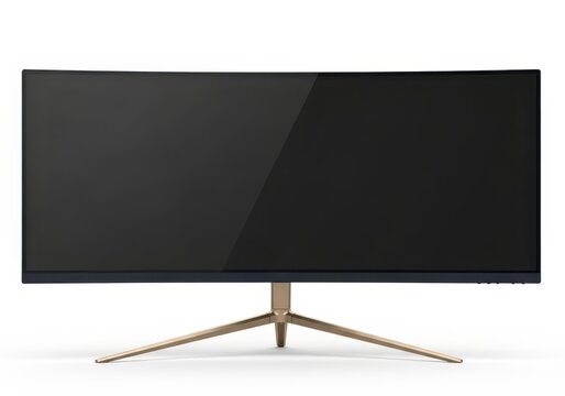 Modern Curved Ultra-Wide Computer Monitor with Gold Stand Isolated on White Background for Gaming and Professional Work