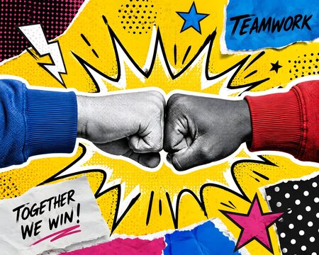 Together we win fist bump collage