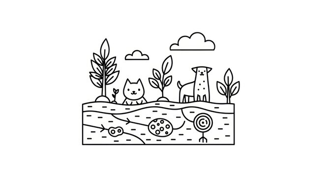 Black and white cat dog landscape.
