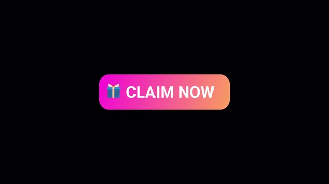 Claim reward gift button icon sign animation on transparent background, animated claim now button badge with gift icon in 4k.