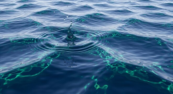 Top down perspective of deep blue water ripples with crystalline clarity and bright teal highlights