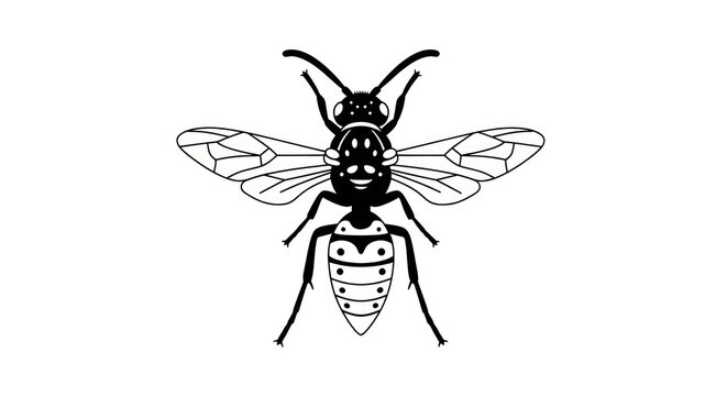 Insect Bee Flying Black White Illustration.