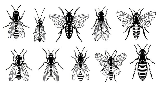Insects Bees Flying Bugs Black.
