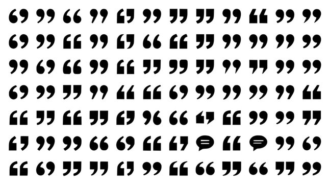 Quotation Marks and Speech Bubble Vector Icon Set with Bold Double Typography Marks Inverted Commas Dialogue and Chat Layout Design Elements