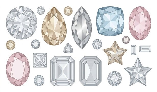 Crystal Hotfix Rhinestone Strass Stone Collection Faceted Gem Vector Set