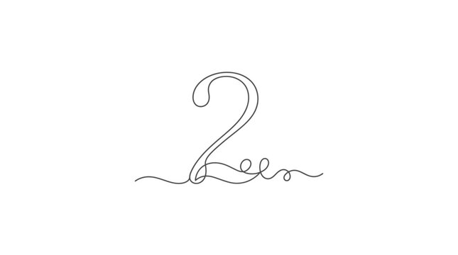 Continuous line drawing of the number two in a simple elegant style.