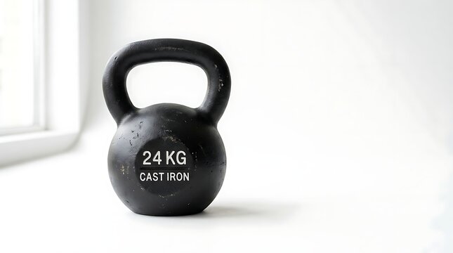 Black 24 kg Cast Iron Kettlebell for Strength Training and Fitness Workout on White Background