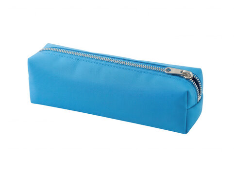 Vibrant blue fabric pencil case isolated on transparent background