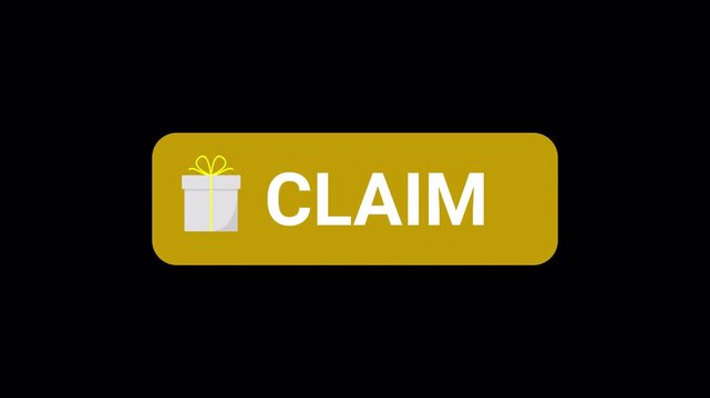 Claim reward button icon sign animation on transparent background, claim now button with gift box icon animated with alpha channel.