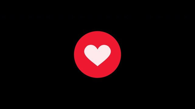Animated Like Heart Icon Pulsing on Black Background.