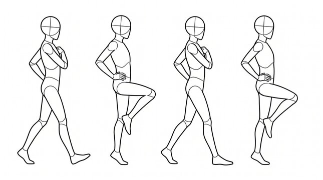 Anime Style Figure Drawing Base Template for Walking and Marching Poses