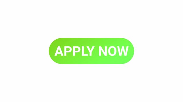 Apply now button sign animation on transparent background, animated apply now button with alpha channel.