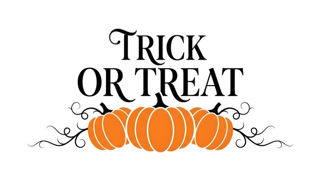 Trick or Treat text with orange pumpkins for Halloween holiday celebration design element