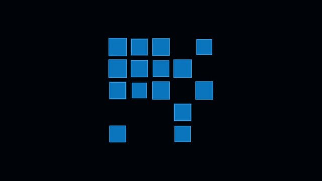 Pixelated Game Character Icons Moving Across Screen in Retro Grid Animation. 8-Bit Video Game Sprites Transitioning Sequ