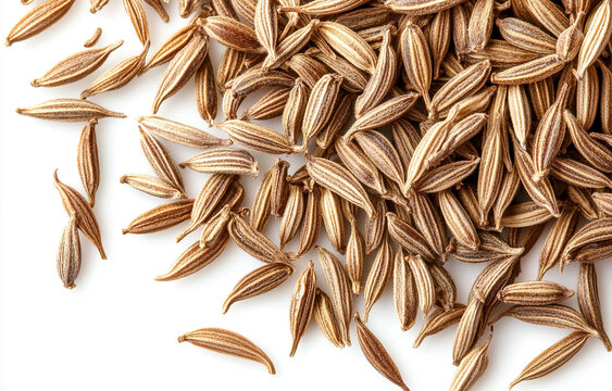 Caraway Seeds Scattered on a White Background. Whole Dried Spice for Cooking and Baking