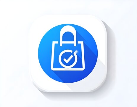 Blue e-commerce app icon with a white checkmark