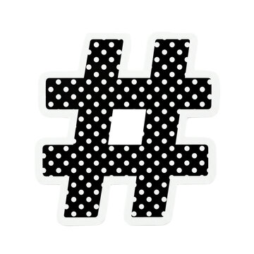 Black Hashtag Symbol Featuring a Stylish White Polka Dot Pattern Isolated on a Clean White Background for Modern Digital Design