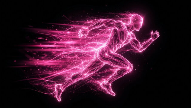 Abstract red glowing man running fast with motion blur