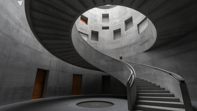 Modern Concrete Spiral Staircase with Abstract Architectural Design