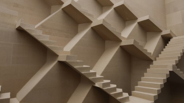 Abstract Stairs in Geometric Interior Design with Neutral Tones