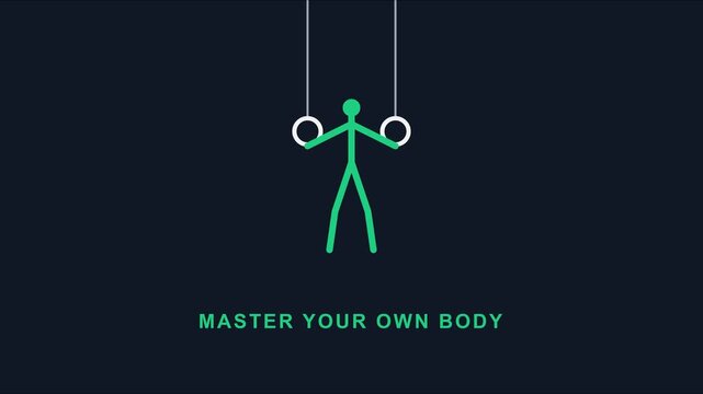 Master your own body: minimalist stick figure animation exercising on gymnastic rings for fitness and personal development concepts 4k